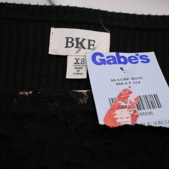 NWT BKE Womens XS Black V-Neck Ribbed Tie Back Waist 3/4 Sleeve Sweater Pullover - Picture 3 of 7